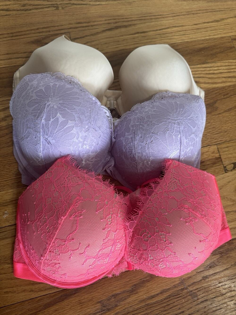 VICTORIA SECRET BOMBSHELL BRA Racer Back Laced Sz 36DD Lot Of 3 Front Tied